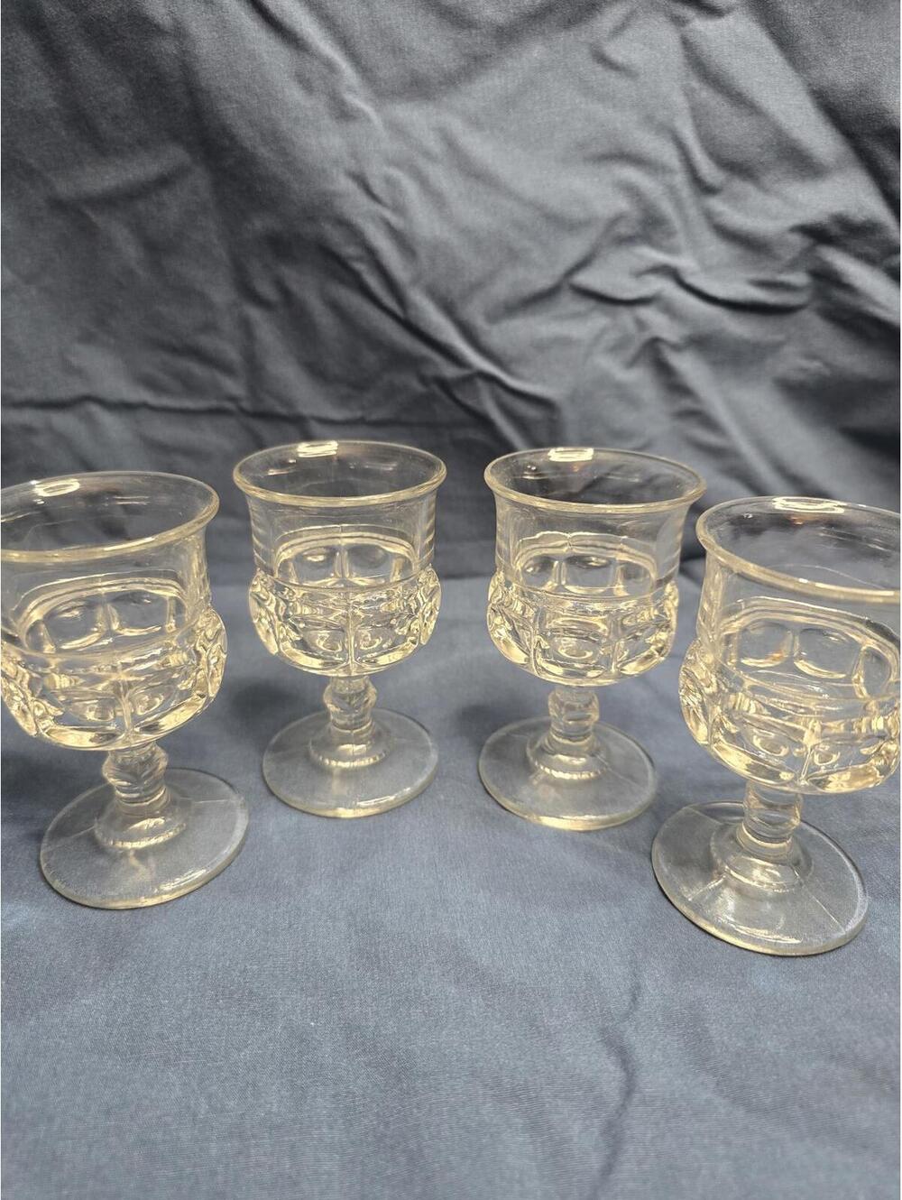 Vintage Crystal King's Crown Thumbprint Glass Goblets, 5 3/4" x 3 1/8", Set Of 4